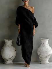 Greta | One-Shoulder Leinenkleid Asymmetrisch Locker Damen Maxikleid