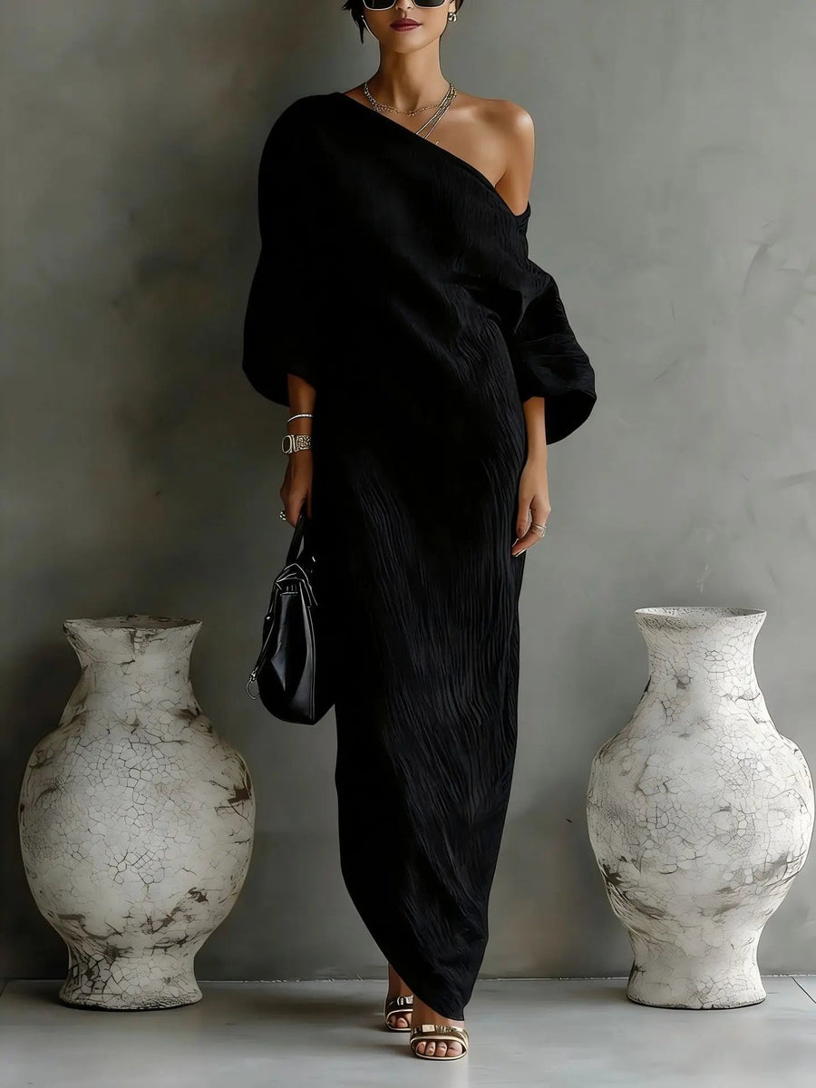 Greta | One-Shoulder Leinenkleid Asymmetrisch Locker Damen Maxikleid