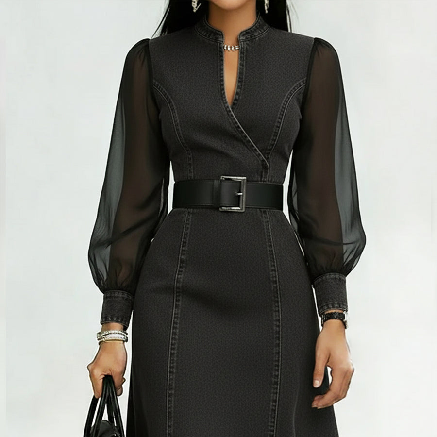 Damen-Jeanskleid mit Organza-Ärmeln