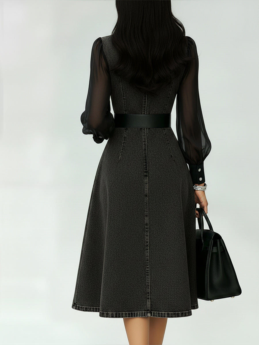 Damen-Jeanskleid mit Organza-Ärmeln