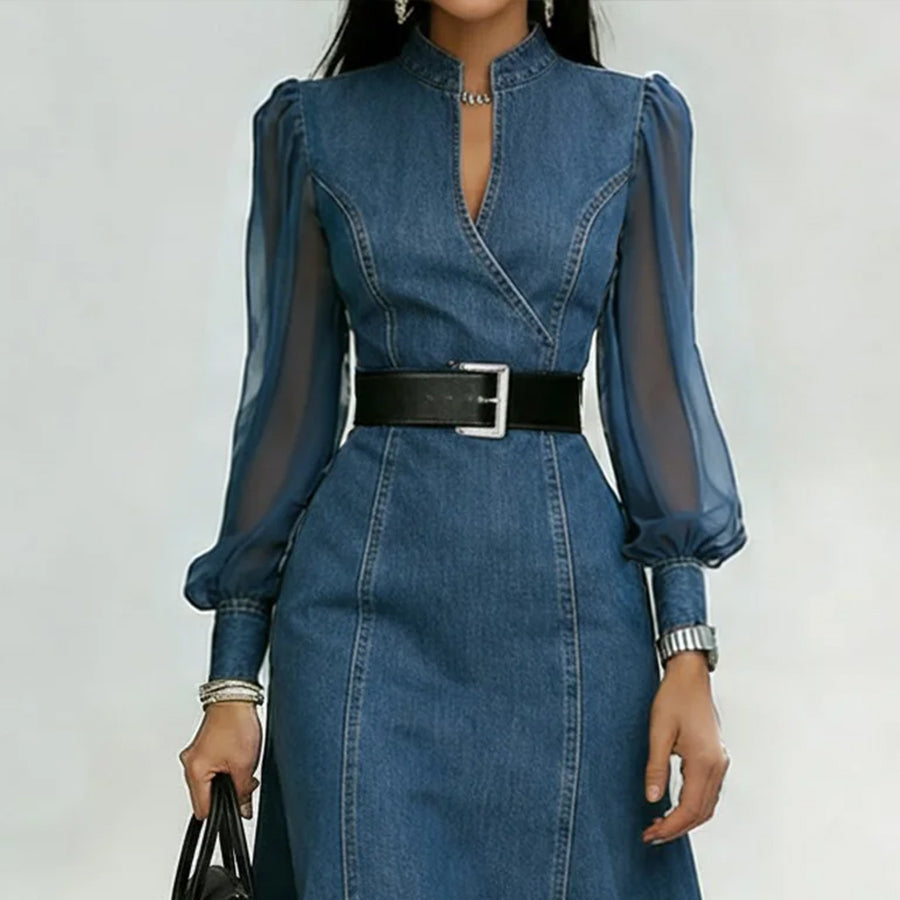 Damen-Jeanskleid mit Organza-Ärmeln