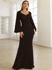 Pailletten Abendkleid Maxi mit V-Ausschnitt