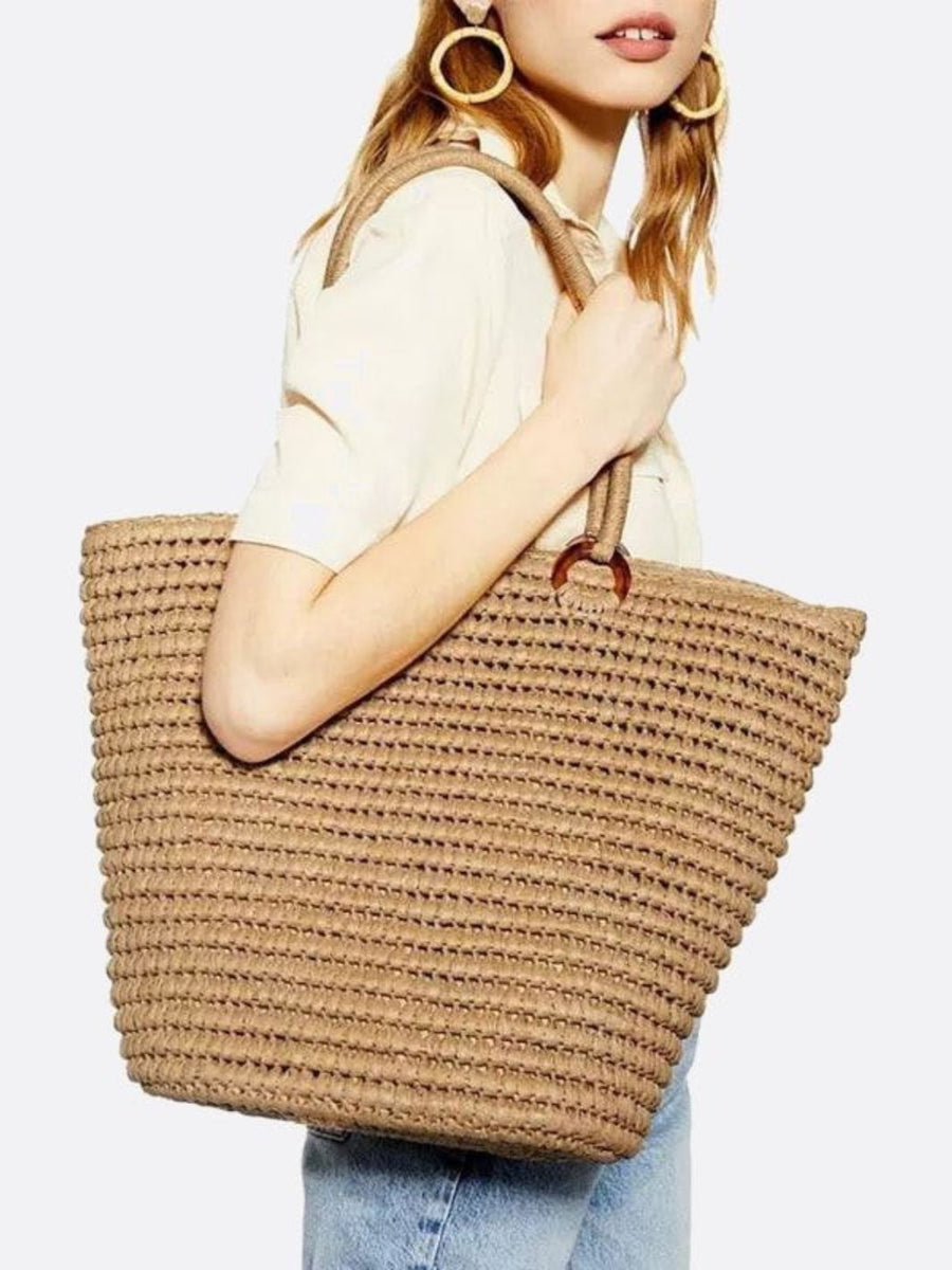 Alma | Klassische große Strohtasche für Damen mit Schulterriemen – Handgewebte Tote Bag