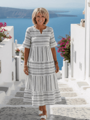Parisa | Damen Gestreiftes Stufenkleid – Tiered Sommerkleid Streifen Kurzarm 2026