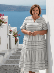 Parisa | Damen Gestreiftes Stufenkleid – Tiered Sommerkleid Streifen Kurzarm 2026