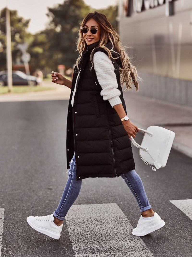 Elegante Knielange Damen-Steppweste für stilvolle Layering-looks