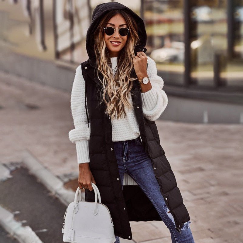 Elegante Knielange Damen-Steppweste für stilvolle Layering-looks