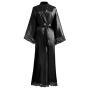 Heidi-Mode | Lange Bademantel aus Satin mit Spitzen Details