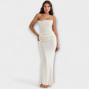 Maxi-Kleid aus Satin ohne Träger mit Drapierung