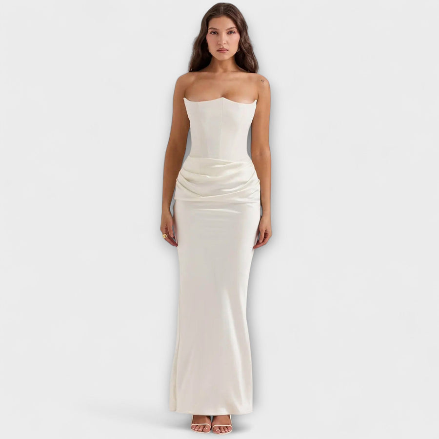 Maxi-Kleid aus Satin ohne Träger mit Drapierung