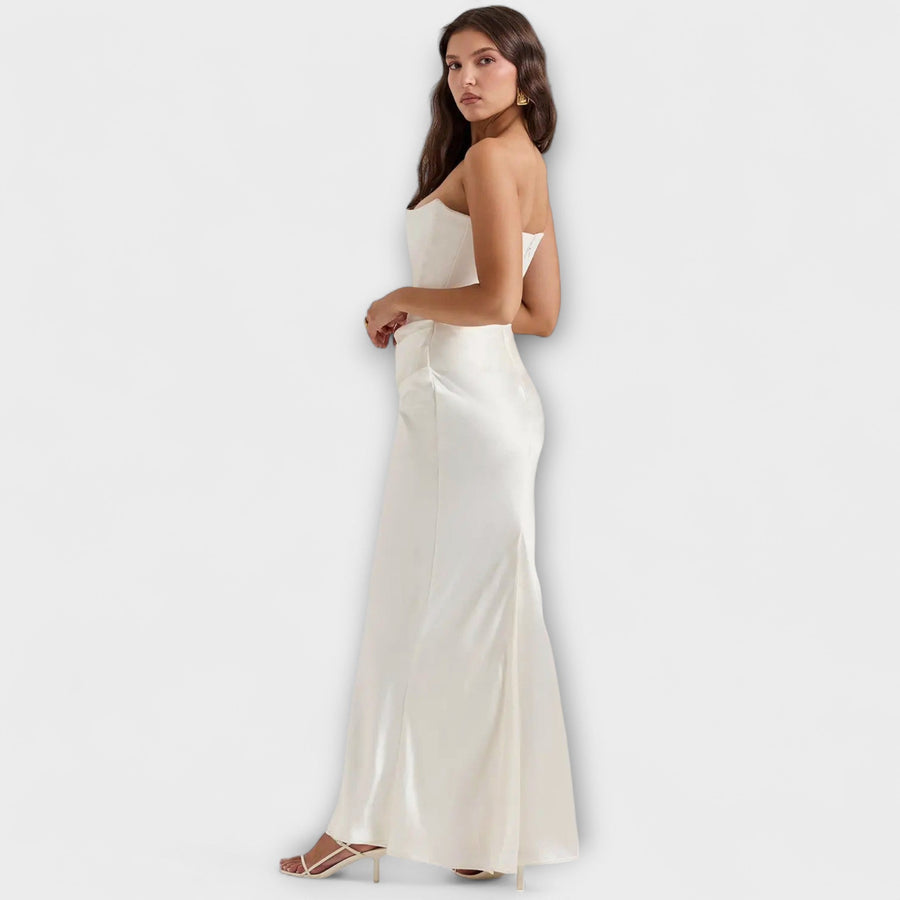 Maxi-Kleid aus Satin ohne Träger mit Drapierung