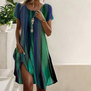 Amelie | Plus Size Kleid Fließend Lässig Streifen Blau Grün