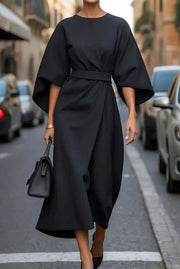 Marlene | Plus Size Kleid Laterne Ärmel Midi Elegant Schwarz