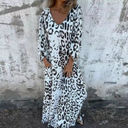 Luisa | Plus Size Kleid Leopard Print V-Ausschnitt Langarm