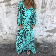 Luisa | Plus Size Kleid Leopard Print V-Ausschnitt Langarm
