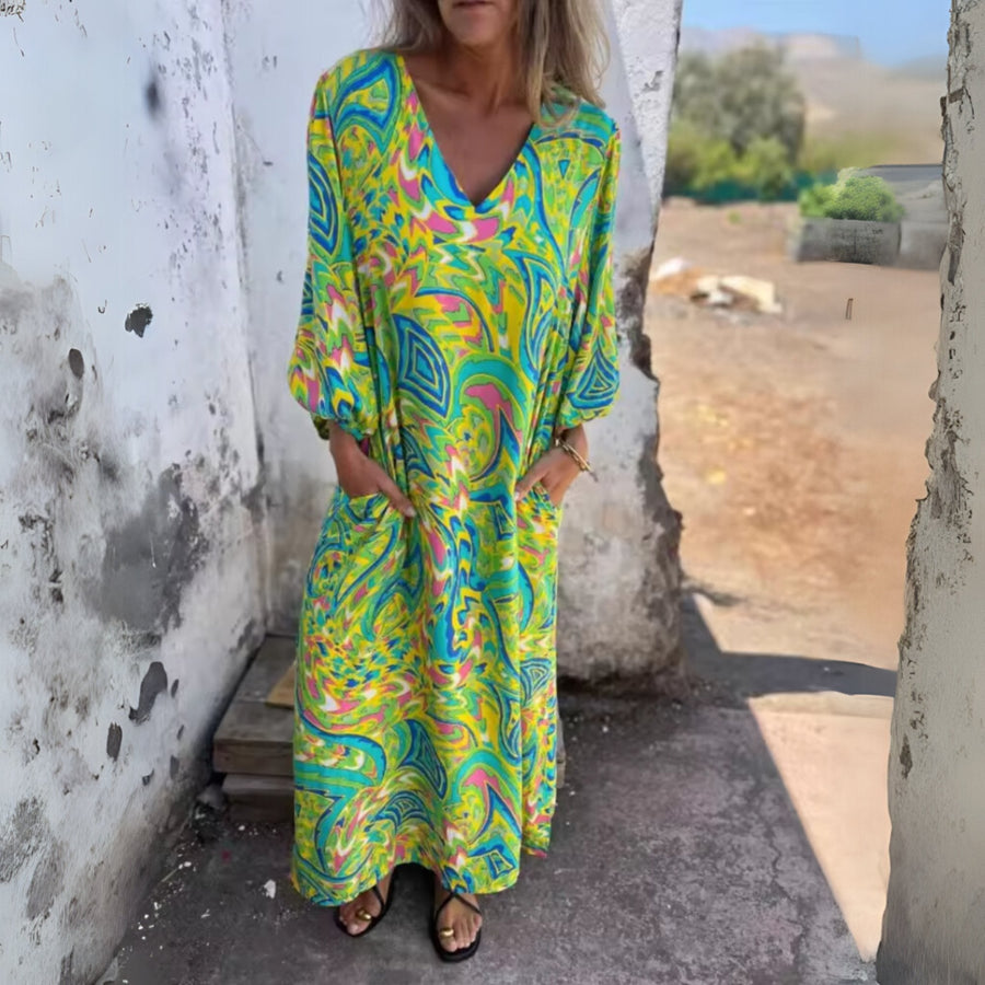 Luisa | Plus Size Kleid Leopard Print V-Ausschnitt Langarm