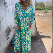 Luisa | Plus Size Kleid Leopard Print V-Ausschnitt Langarm