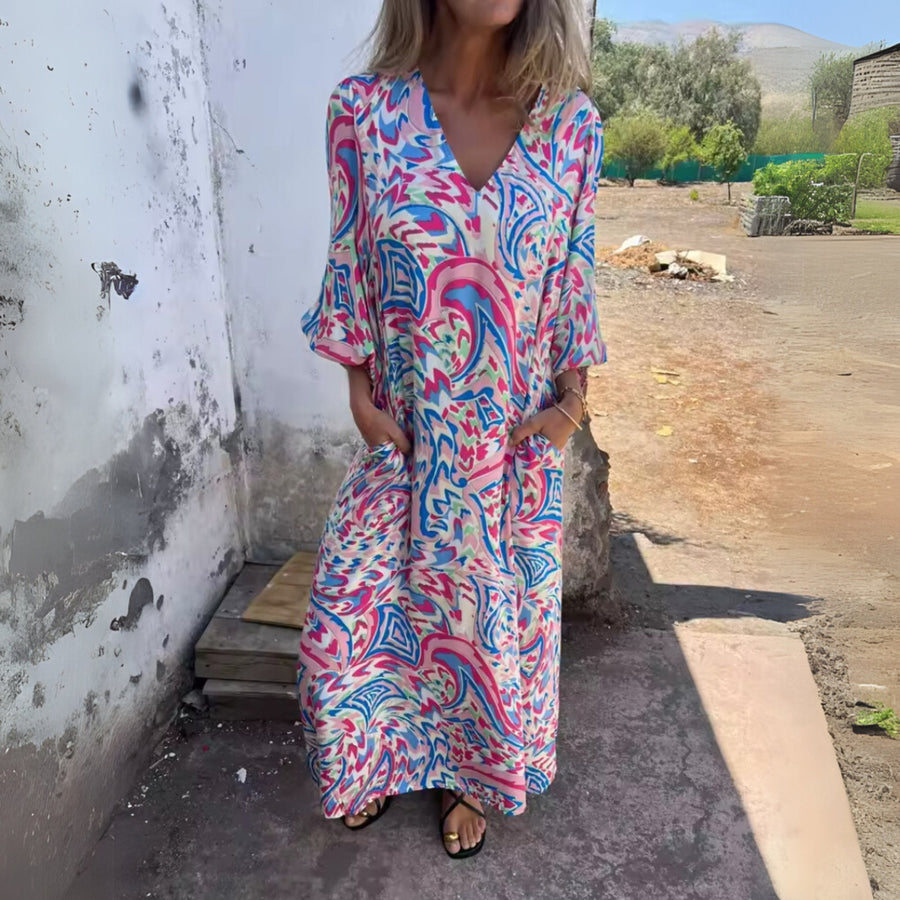 Luisa | Plus Size Kleid Leopard Print V-Ausschnitt Langarm
