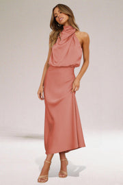 Marie | Plus Size Neckholder Kleid Elegant Satin Abendkleid Lang
