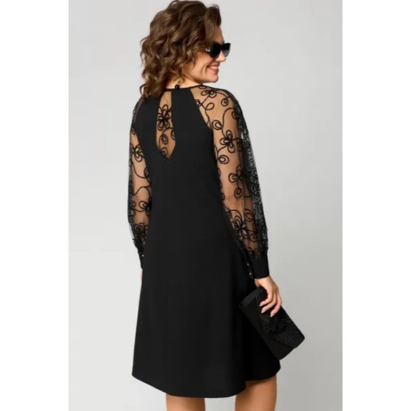Leonie | Plus Size Spitzenkleid Langarm Elegantes Schwarzes Kleid