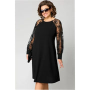 Leonie | Plus Size Spitzenkleid Langarm Elegantes Schwarzes Kleid