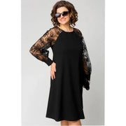 Leonie | Plus Size Spitzenkleid Langarm Elegantes Schwarzes Kleid