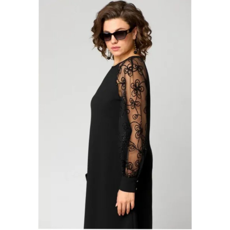 Leonie | Plus Size Spitzenkleid Langarm Elegantes Schwarzes Kleid