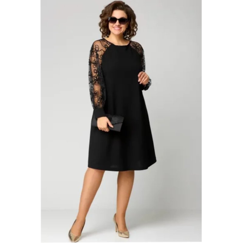 Leonie | Plus Size Spitzenkleid Langarm Elegantes Schwarzes Kleid