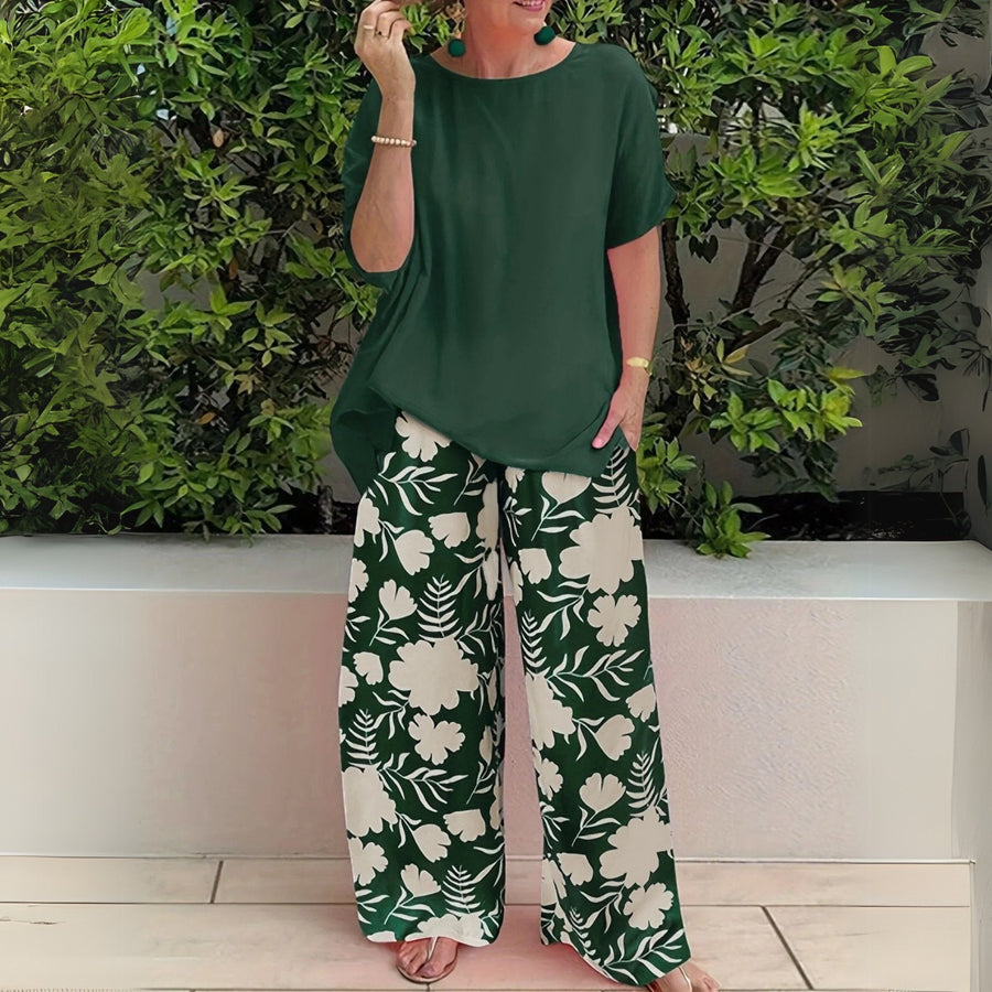 Hannah | Plus Size Zweiteiler Set Blumenmuster Wide-Leg Pants