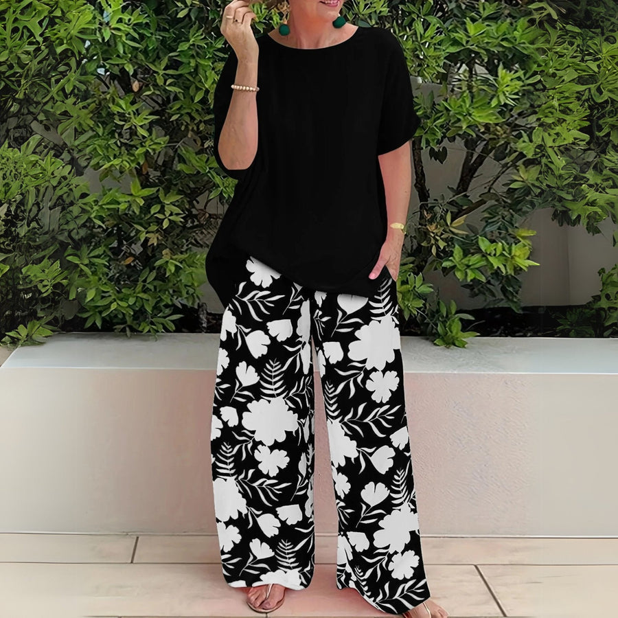 Hannah | Plus Size Zweiteiler Set Blumenmuster Wide-Leg Pants