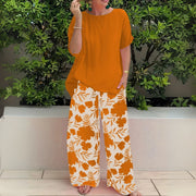Hannah | Plus Size Zweiteiler Set Blumenmuster Wide-Leg Pants