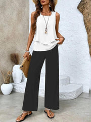 Katharina | Plus Size Zweiteiler Set Ärmellose Bluse Weite Hose