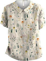 Annika | Polo Shirt Damen Blumenmuster Locker Geschnitten Kragen