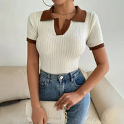 Amelie | Polo Shirt Damen Gerippt Tailliert Kurze Ärmel