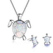Meeresschildkröte Halskette + Ohrringe Set in Opal und Silber