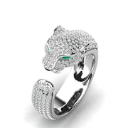 Verstellbarer Jaguar-Ring aus 18K Silber und Roségold mit grünen Zirkonia-Augen