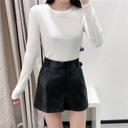 Damen-Kunstleder-Shorts mit eleganten Zierleisten