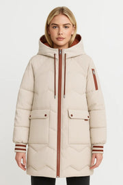Pufferjacke Winter Damen Lang Beige
