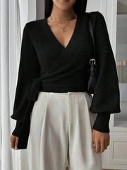 Damen Wickelpullover mit Bindegürtel – Übergangsjacke
