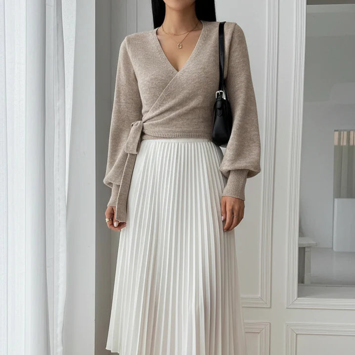 Damen Wickelpullover mit Bindegürtel – Übergangsjacke