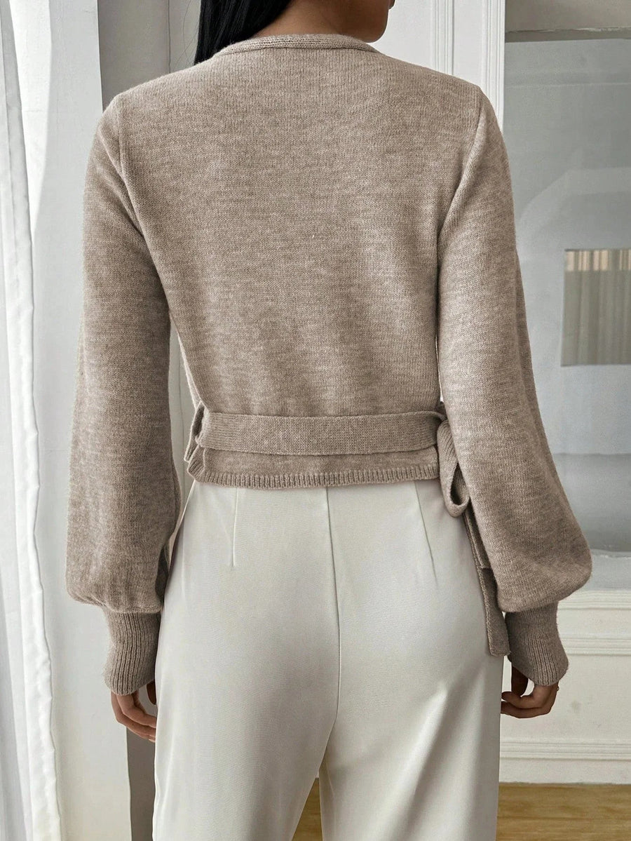Damen Wickelpullover mit Bindegürtel – Übergangsjacke