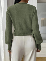 Damen Wickelpullover mit Bindegürtel – Übergangsjacke