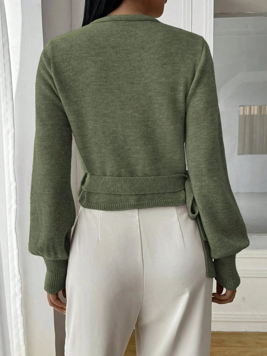 Damen Wickelpullover mit Bindegürtel – Übergangsjacke