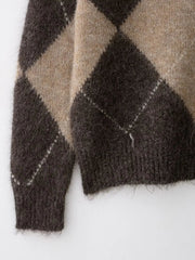 Strickpullover Damen Off Shoulder mit Argyle-Muster