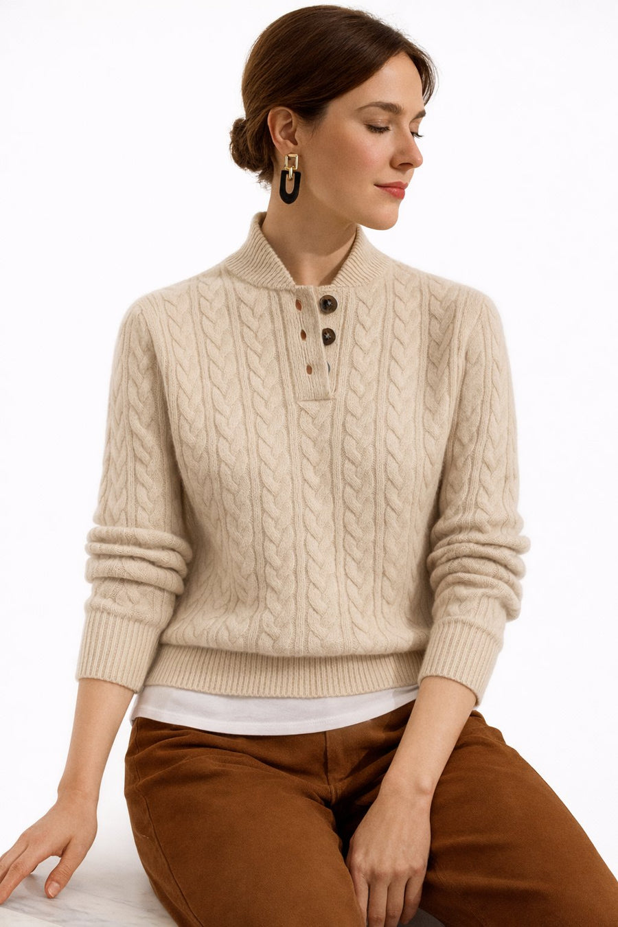Pullover Damen Zopfmuster Langarm