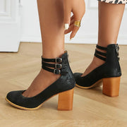 Leonie | Pumps Dreifach Schnallen Blockabsatz Leder Optik