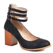 Leonie | Pumps Dreifach Schnallen Blockabsatz Leder Optik