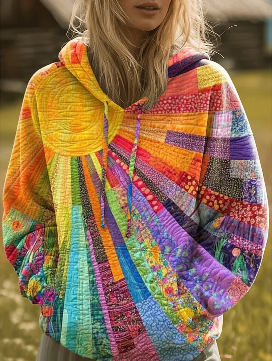 Leania – Gesteppter Farbenfroher Kapuzenpullover Mit Langen Ärmeln