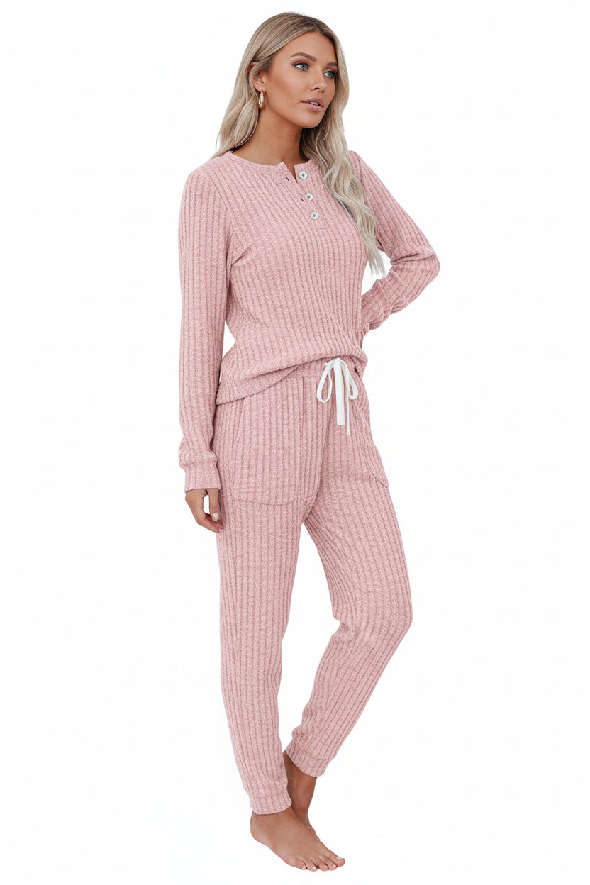 Rippenstrukturiertes zweiteiliges Set mit Langarmoberteil und Hose