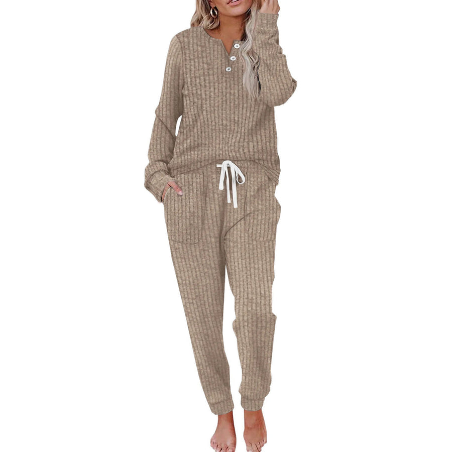 Rippenstrukturiertes zweiteiliges Set mit Langarmoberteil und Hose